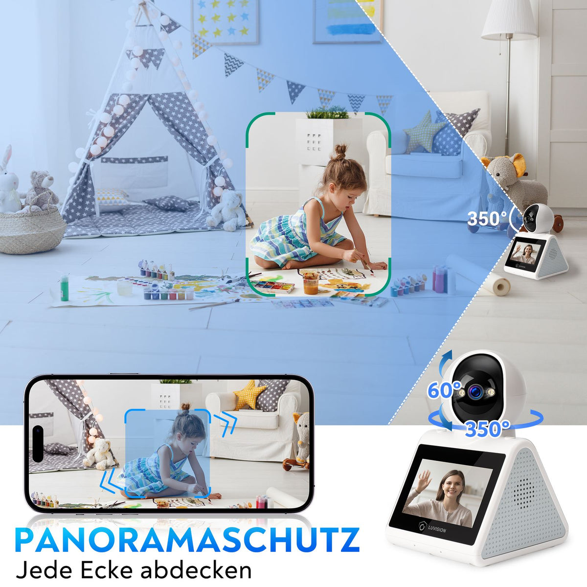 LUVISION PTZ Gegensprechkamera Video Anruf Kamera Telefonkamera WLAN Überwachungskamera Senioren Baby Überwachung Autotracking 4MP