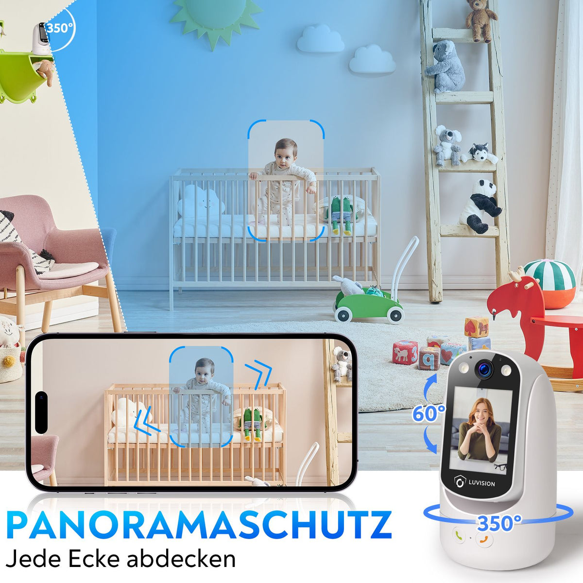 LUVISION PTZ Gegensprechkamera Video Anruf Kamera Telefonkamera WLAN Überwachungskamera Senioren Baby Überwachung Autotracking