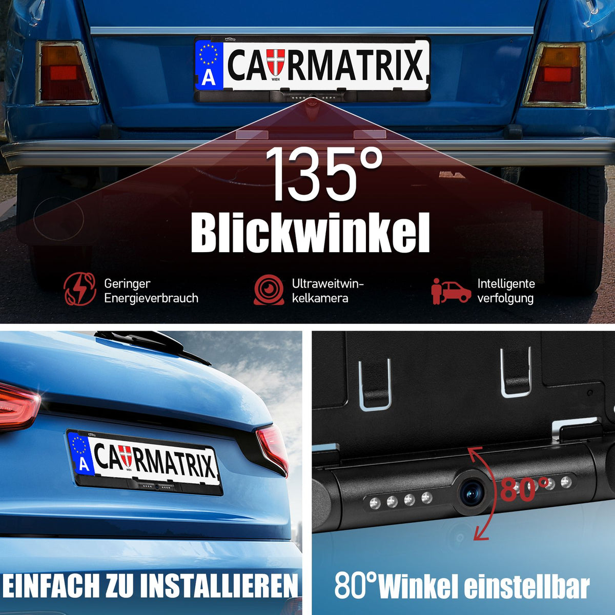 CARMATRIX Solar Auto WLAN Rückfahrkamera KI Personenerkennung