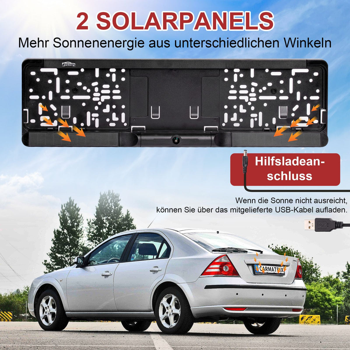 CARMATRIX DUO HD Solar Funk Rückfahrsystem mit 5" Monitor für Front und Heck (Versandrückläufer)