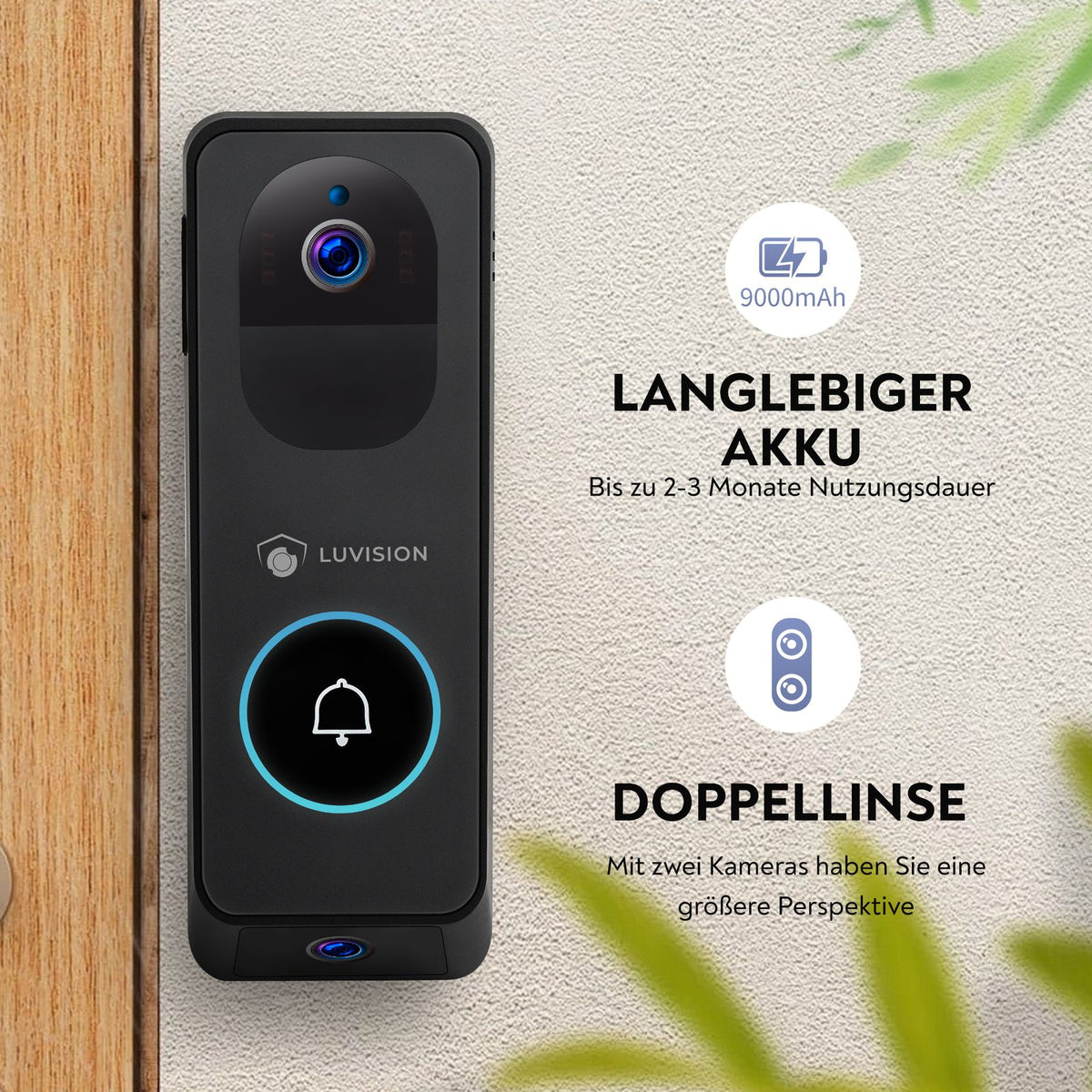 LUVISION WLAN Video Türklingel mit Gegensprechfunktion, 3MP Kamera, Bewegungserkennung, App