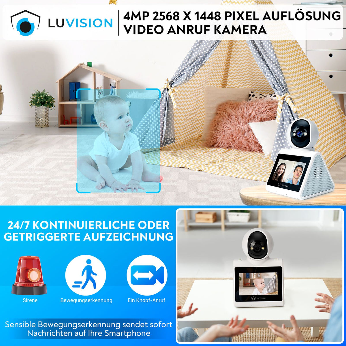 LUVISION 2er Set PTZ Gegensprechkamera Video Anruf Kamera Telefonkamera WLAN Überwachungskamera Senioren Baby Überwachung Autotracking 4MP