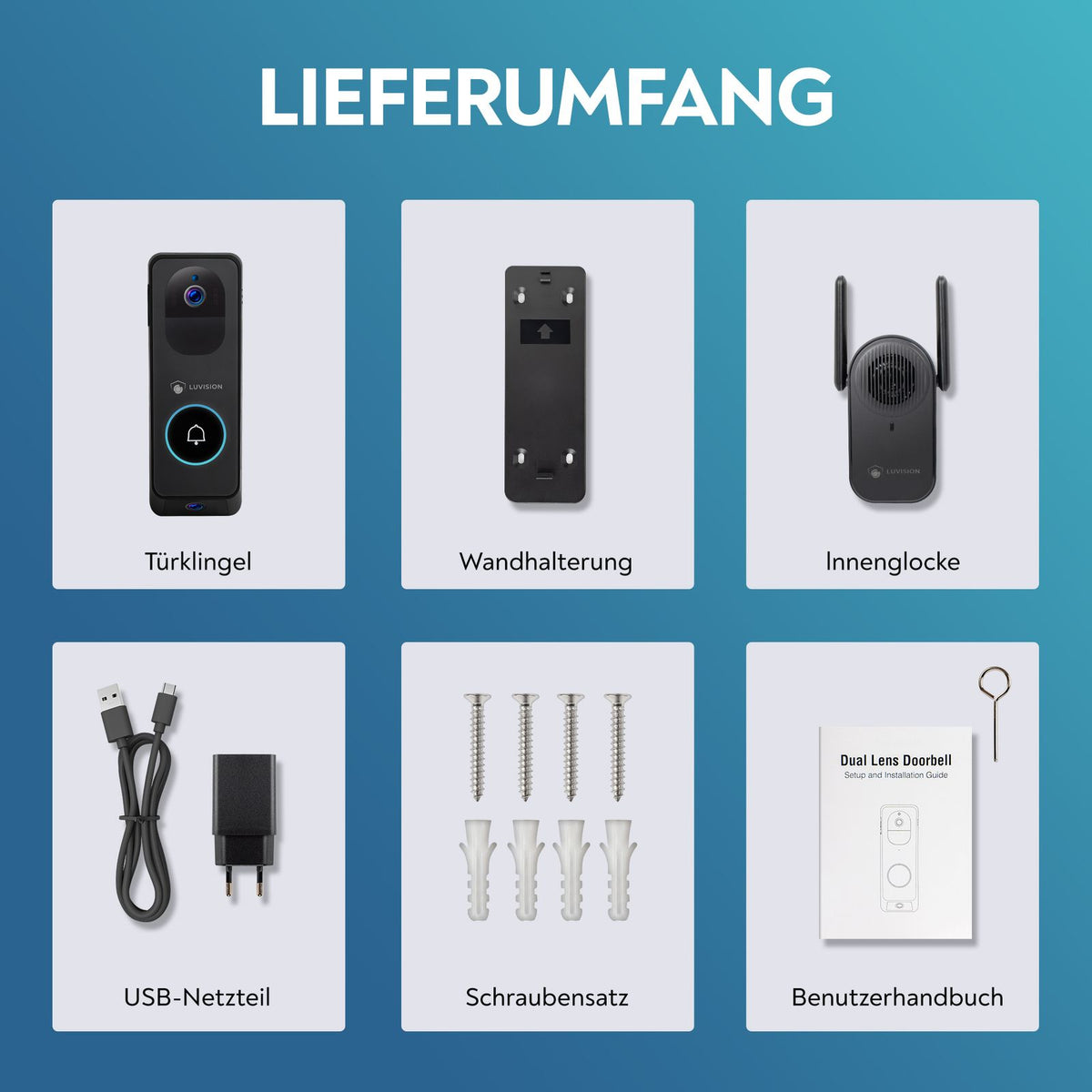 LUVISION WLAN Video Türklingel mit Gegensprechfunktion, 3MP Kamera, Bewegungserkennung, App