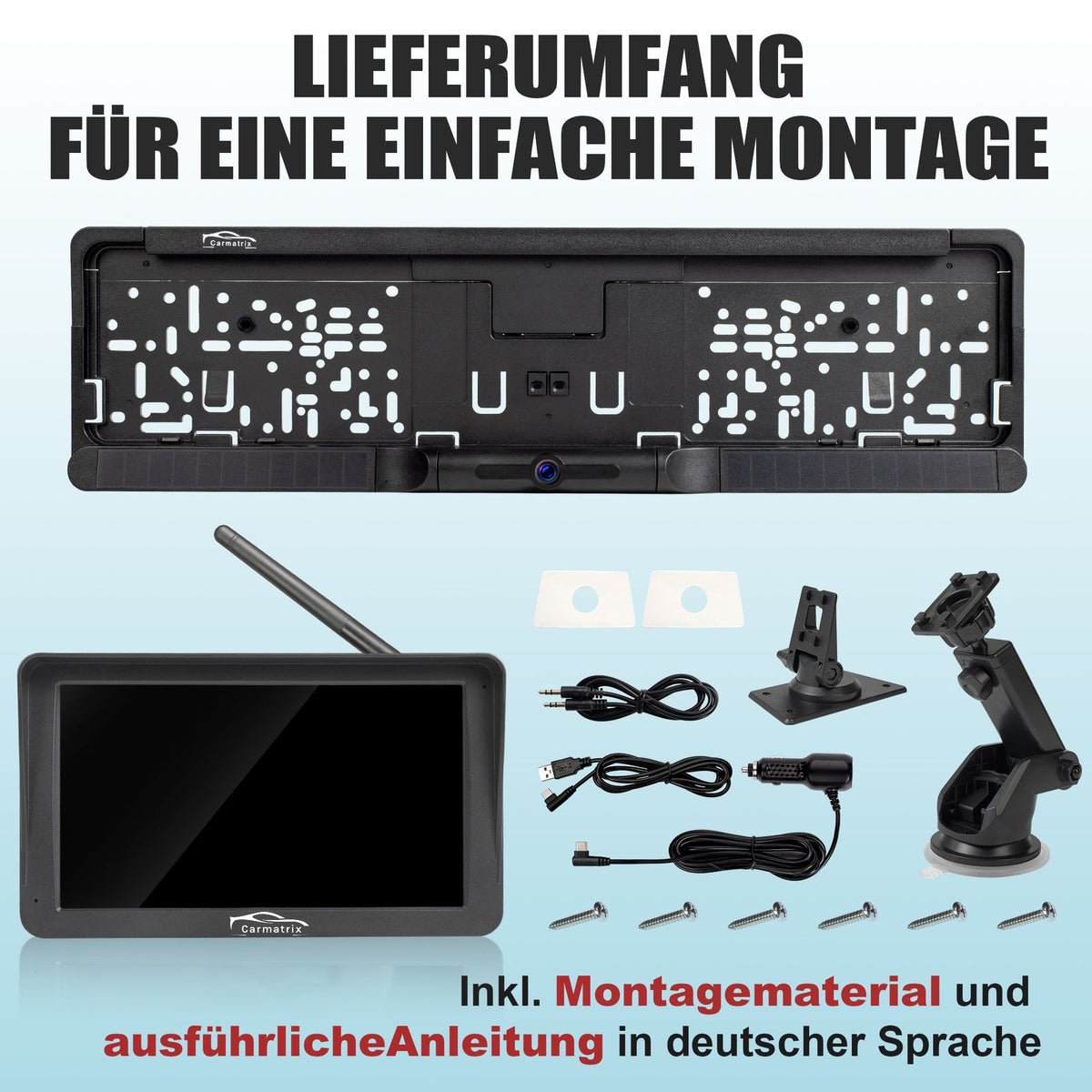 CARMATRIX Solar Rückfahrsystem mit Android Auto und Apple CarPlay, GoogleMaps, YouTube