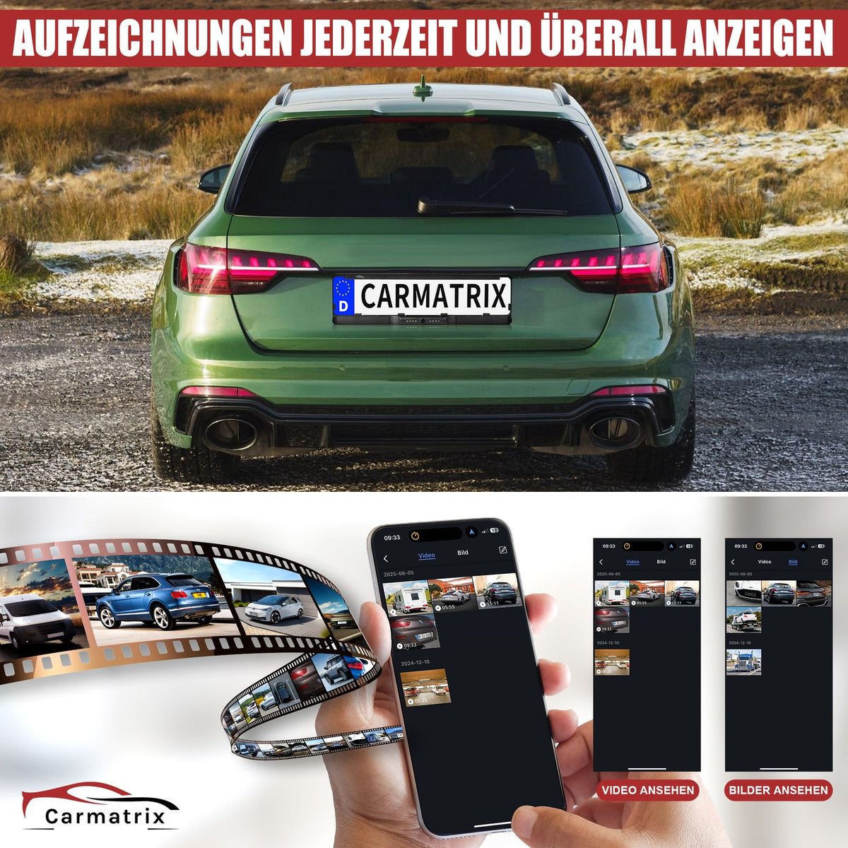 CARMATRIX Auto WLAN Rückfahrkamera KI Personenerkennung mit APP
