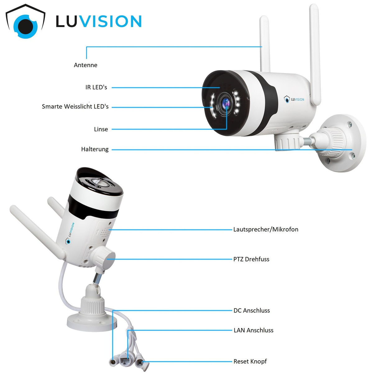 LUVISION Dual WLAN PTZ Surveillance System with Monitor 5MP, Microphone, Siren, Night Vision, AI Motion Tracking