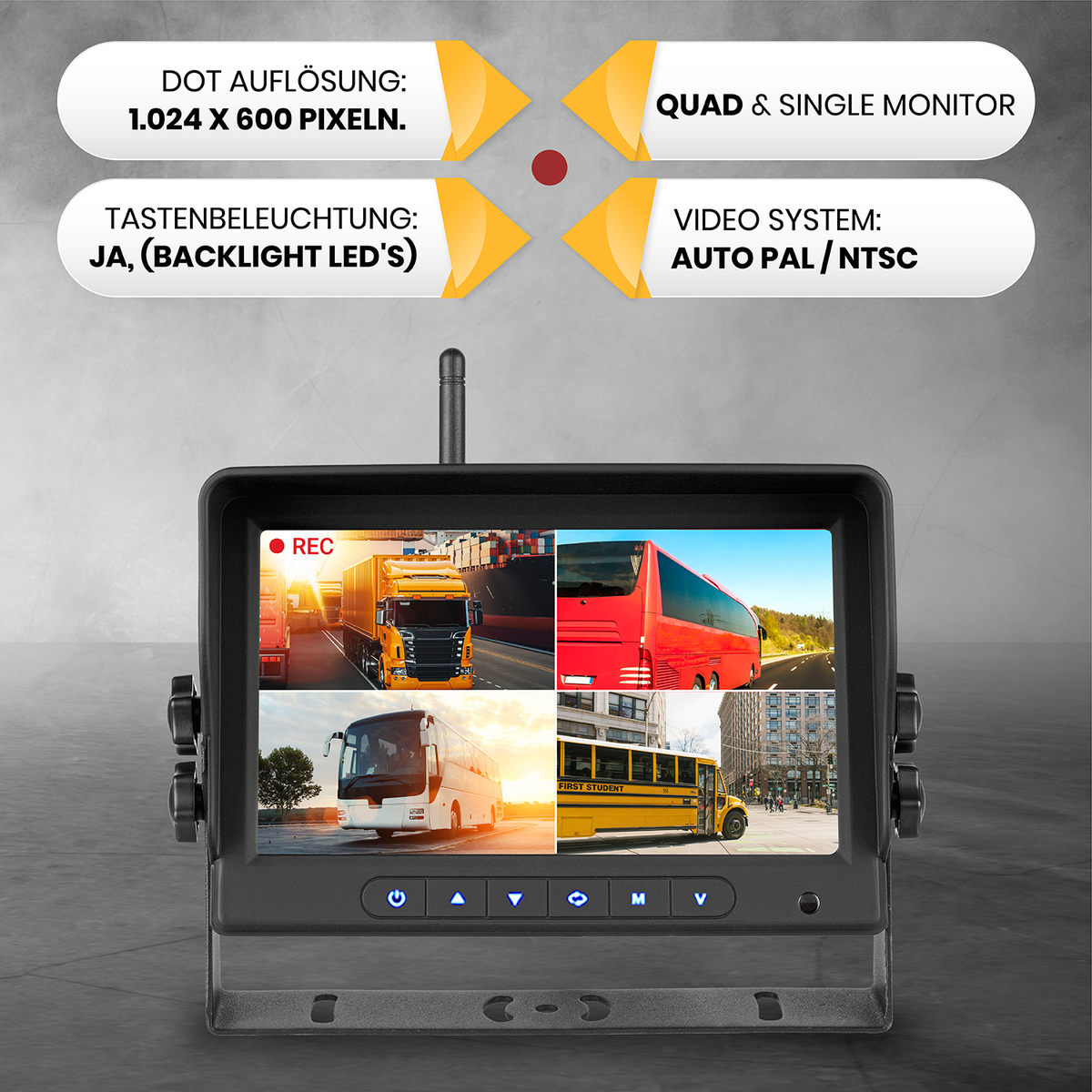 CARMATRIX HD Funk Rückfahrsystem Digital für LKW Wohnmobil Auto Transporter 7" Monitor mit Aufnahmefunktion, Mikrofon