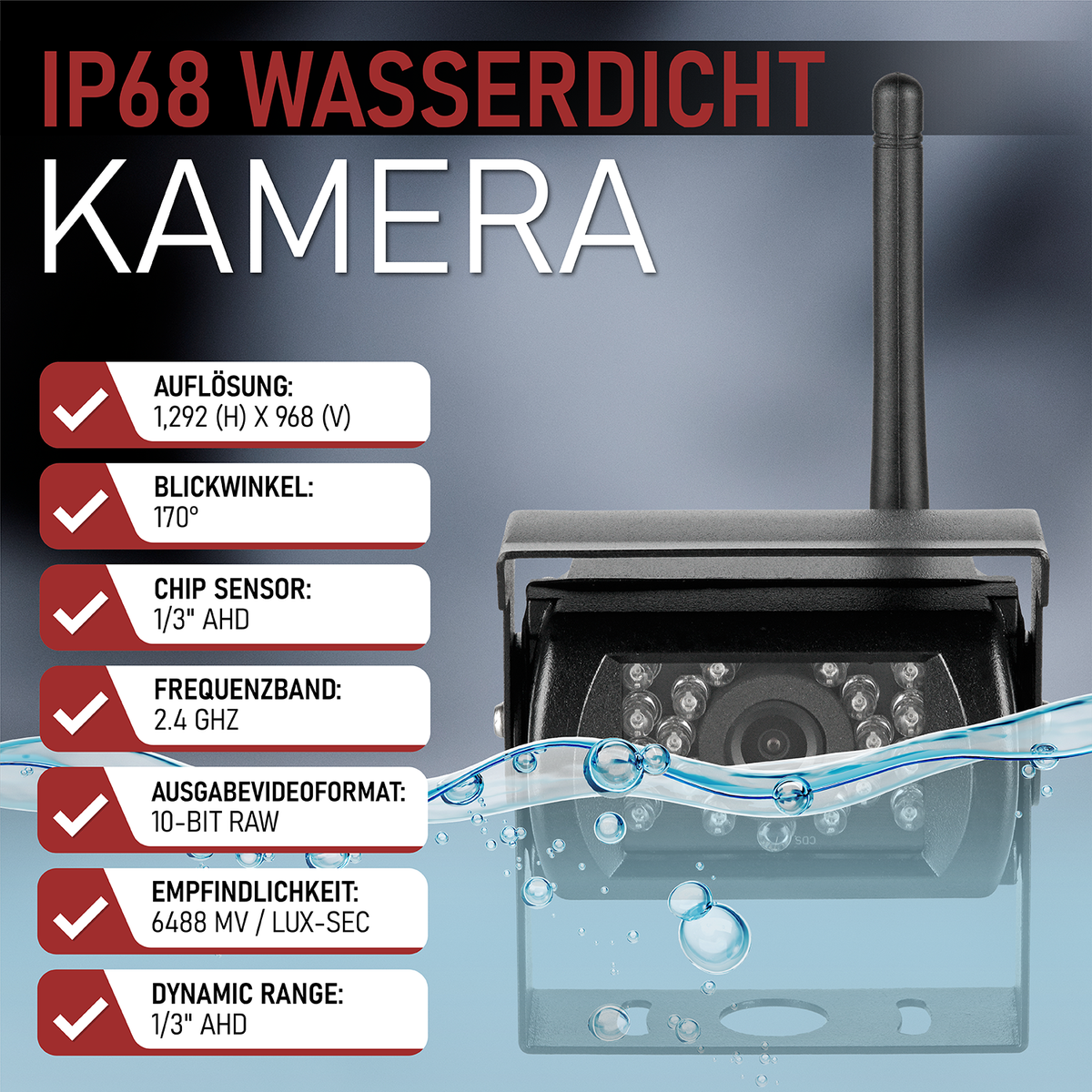 CARMATRIX AHD QUAD DVR 4 Kanal Funk Rückfahrsystem Digital Auto Wohnmobil Monitor mit Mikrofon (4 Kameras)