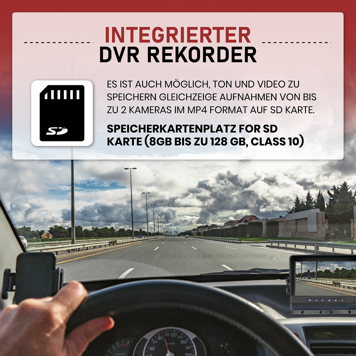 CARMATRIX AHD QUAD DVR 4 Kanal Funk Rückfahrsystem Digital Auto Wohnmobil Monitor mit Mikrofon (4 Kameras)