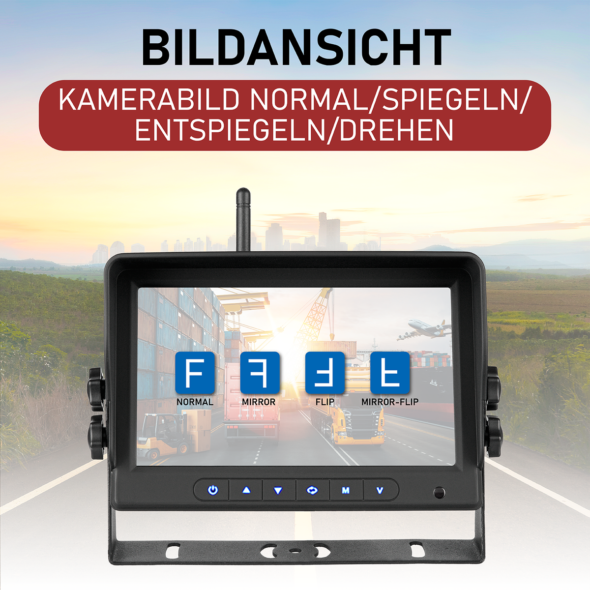 CARMATRIX HD Funk Rückfahrsystem Digital für LKW Wohnmobil Auto Transporter 7" Monitor mit Aufnahmefunktion, Mikrofon