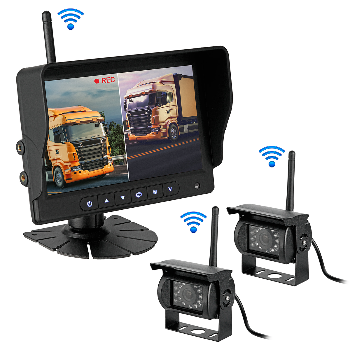 CARMATRIX HD Funk Rückfahrsystem Digital für LKW Wohnmobil Auto Transporter 7" Monitor mit Aufnahmefunktion, Mikrofon