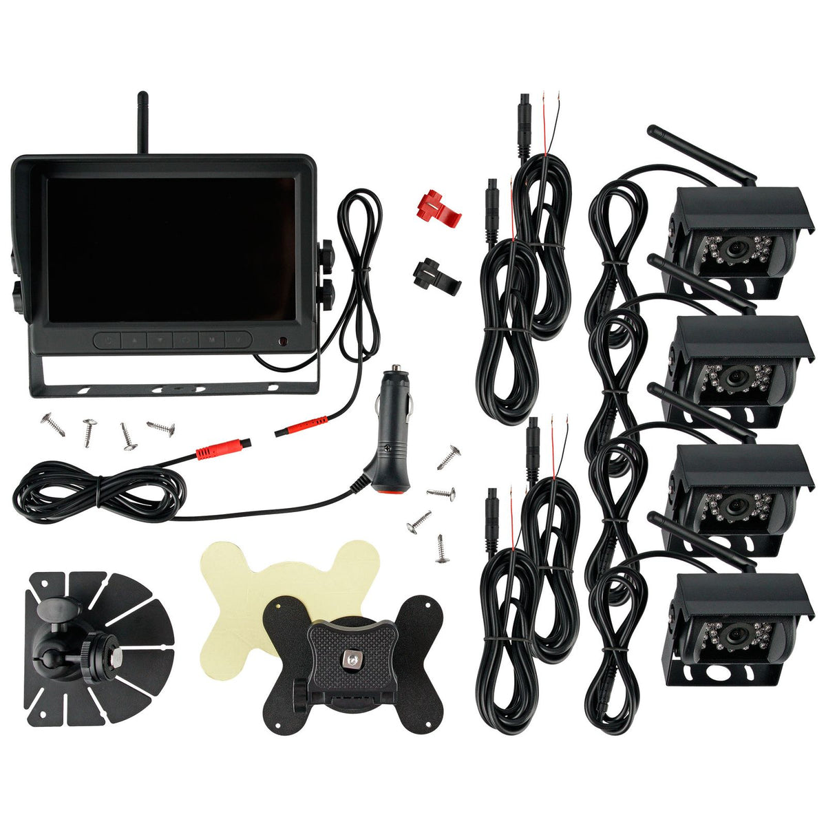 CARMATRIX AHD QUAD DVR 4 Kanal Funk Rückfahrsystem Digital Auto Wohnmobil Monitor mit Mikrofon (4 Kameras)