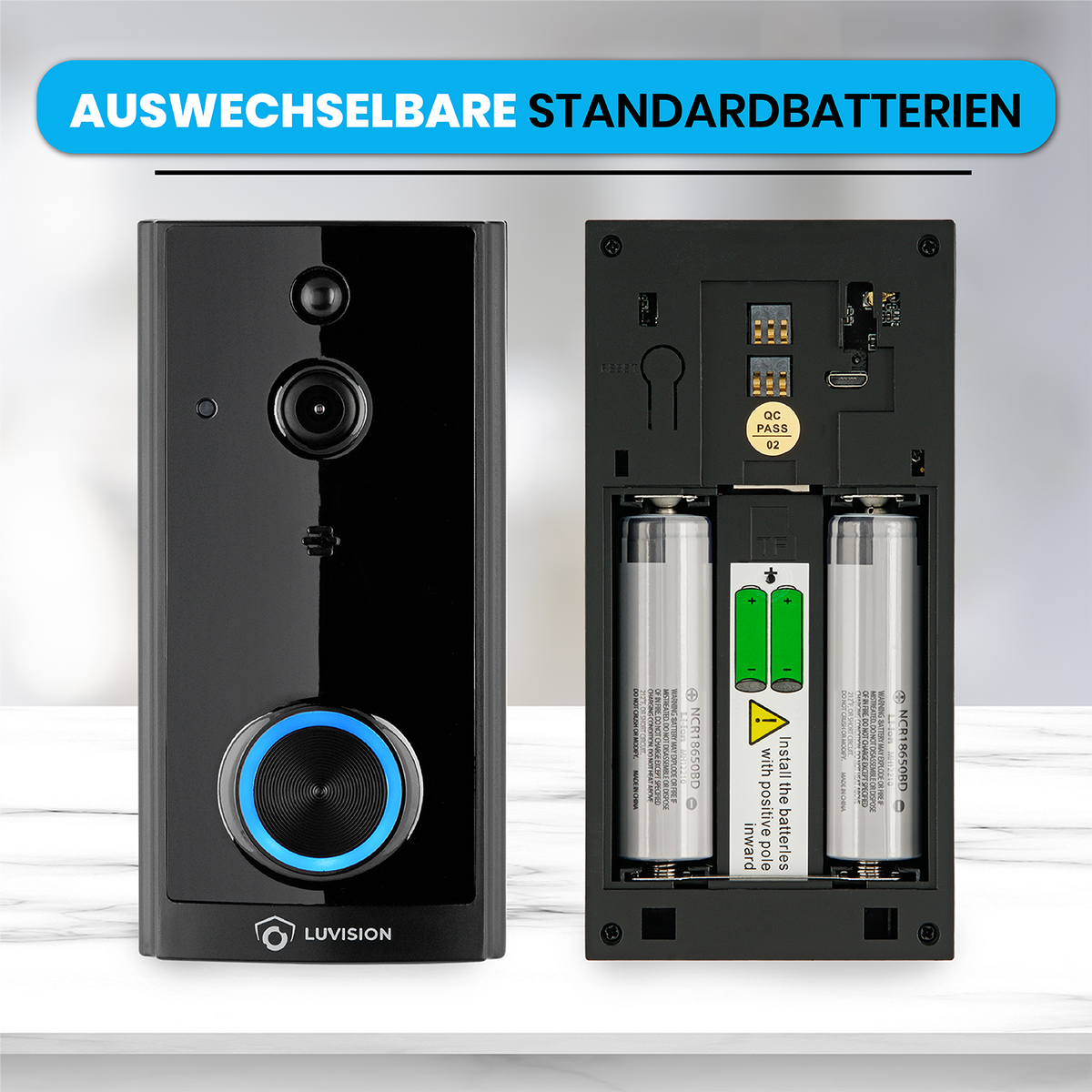 LUVISION WLAN Wireless Video Doorbell with Camera Tuya App Compatible Alexa Show Door Chime Black