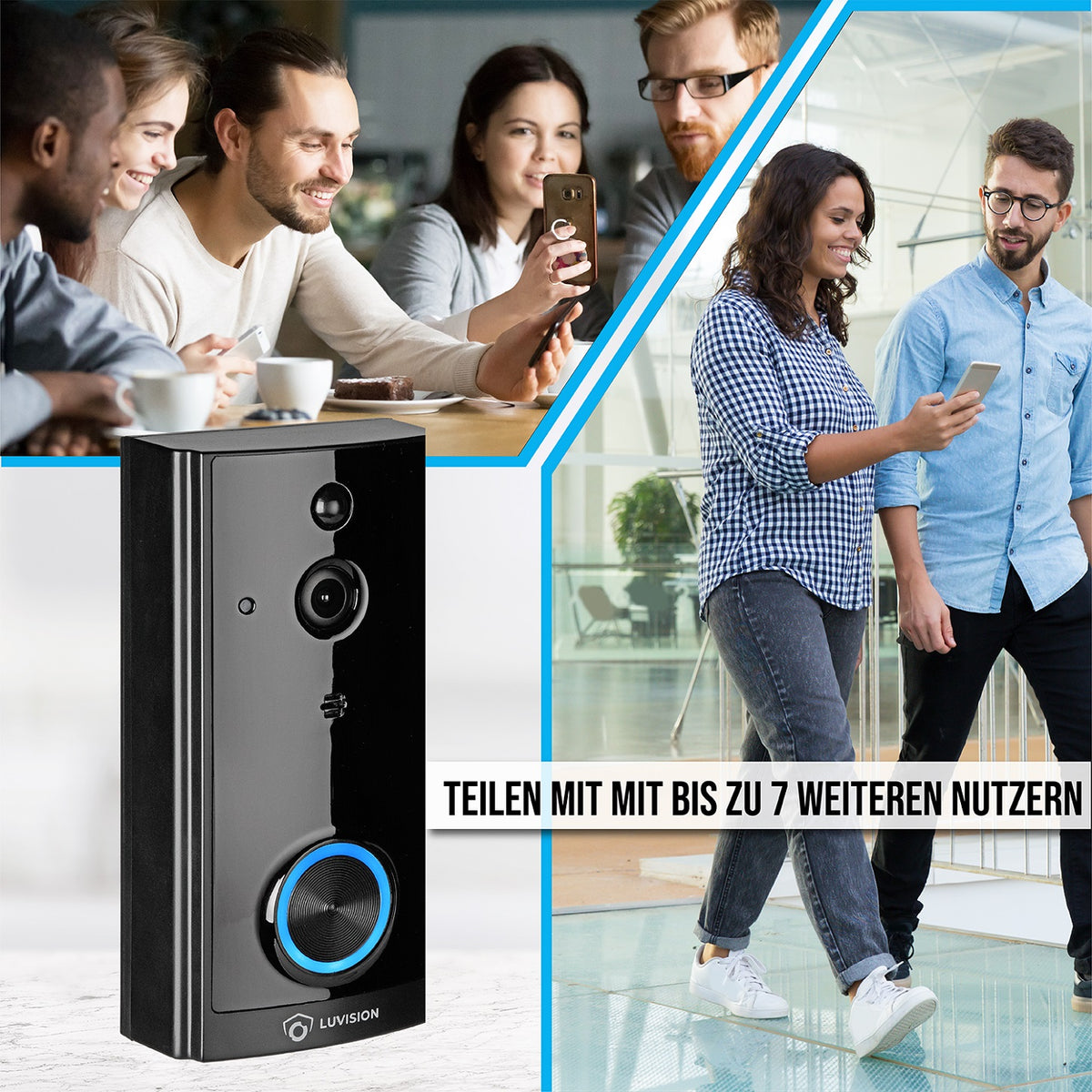 LUVISION WLAN Wireless Video Doorbell with Camera Tuya App Compatible Alexa Show Door Chime Black