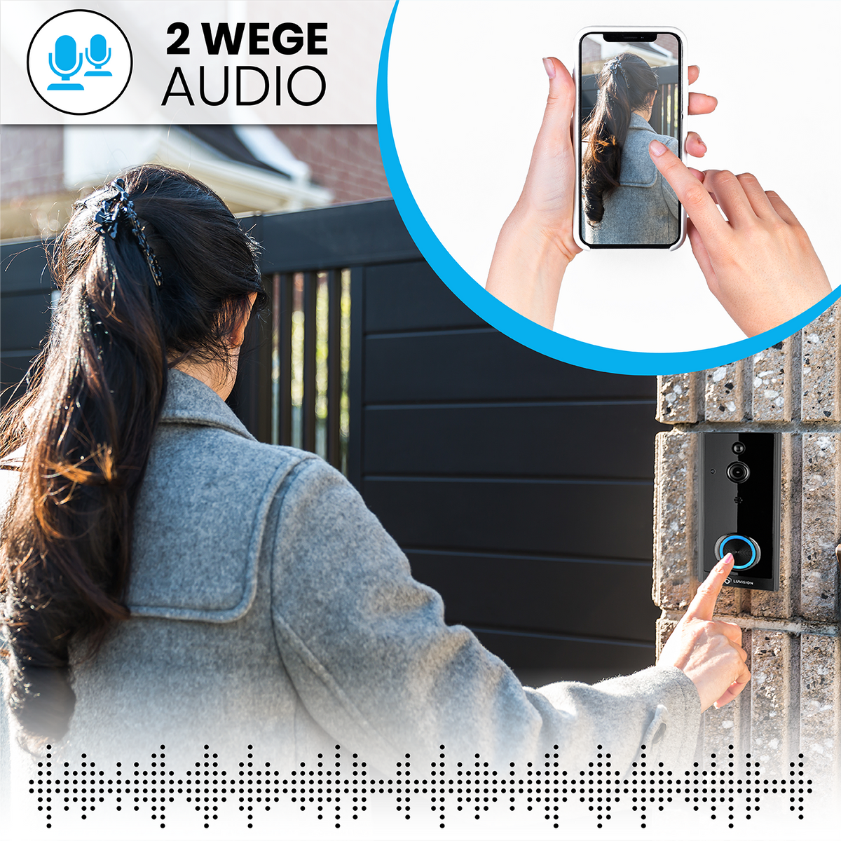 LUVISION WLAN Wireless Video Doorbell with Camera Tuya App Compatible Alexa Show Door Chime Black