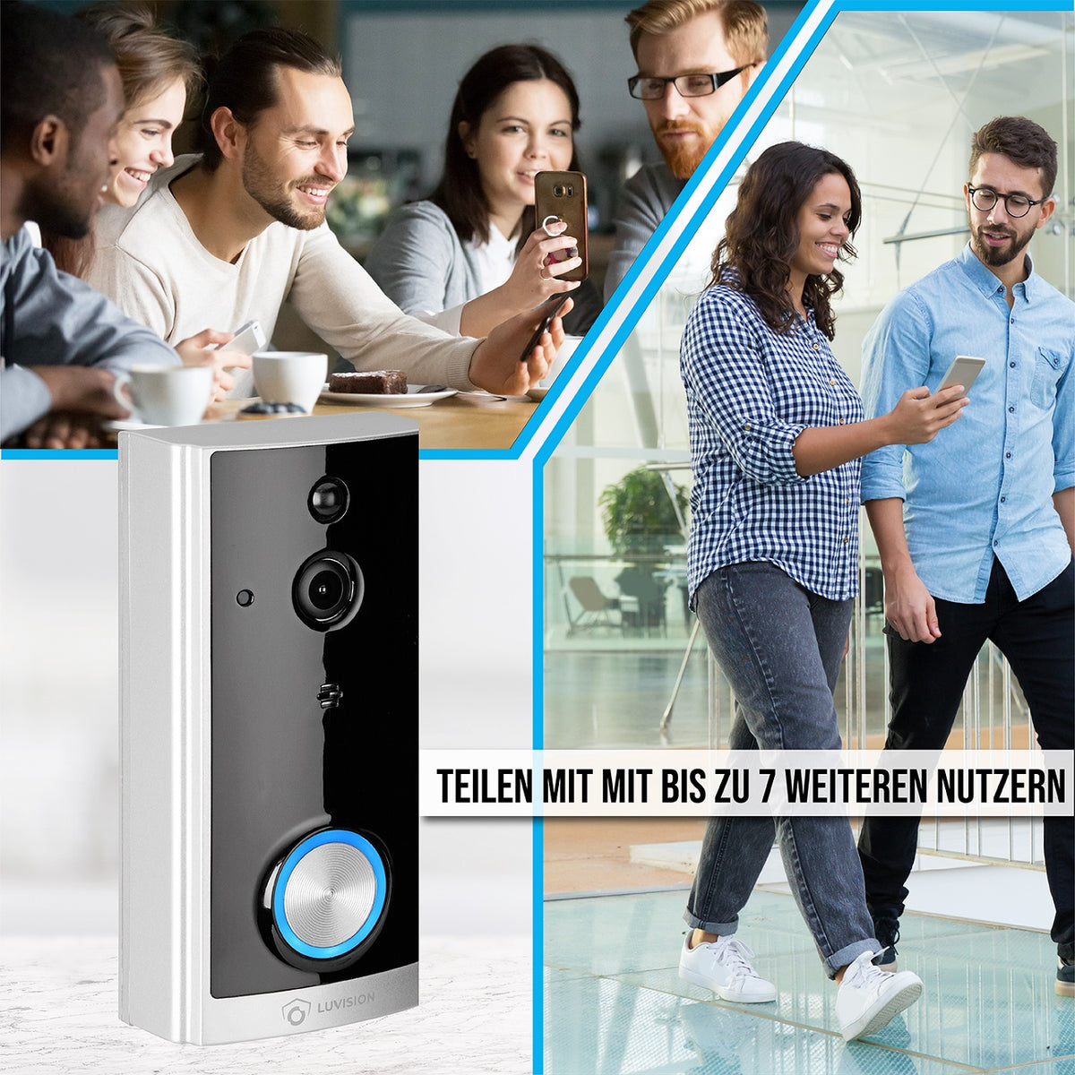 LUVISION WLAN Funk Video Türklingel mit Kamera Tuya App kompatibel Alexa Show Türglocke silber