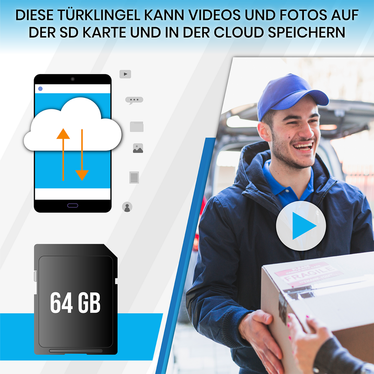 LUVISION WLAN Funk Video Türklingel mit Kamera Tuya App kompatibel Alexa Show Türglocke silber