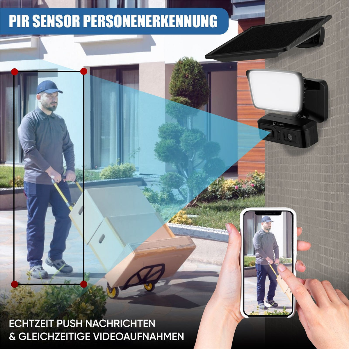 LUVISION 4G / LTE Solar Outdoor Light Floodlight with Camera Solar Lamp for Garden with PIR Motion Detection