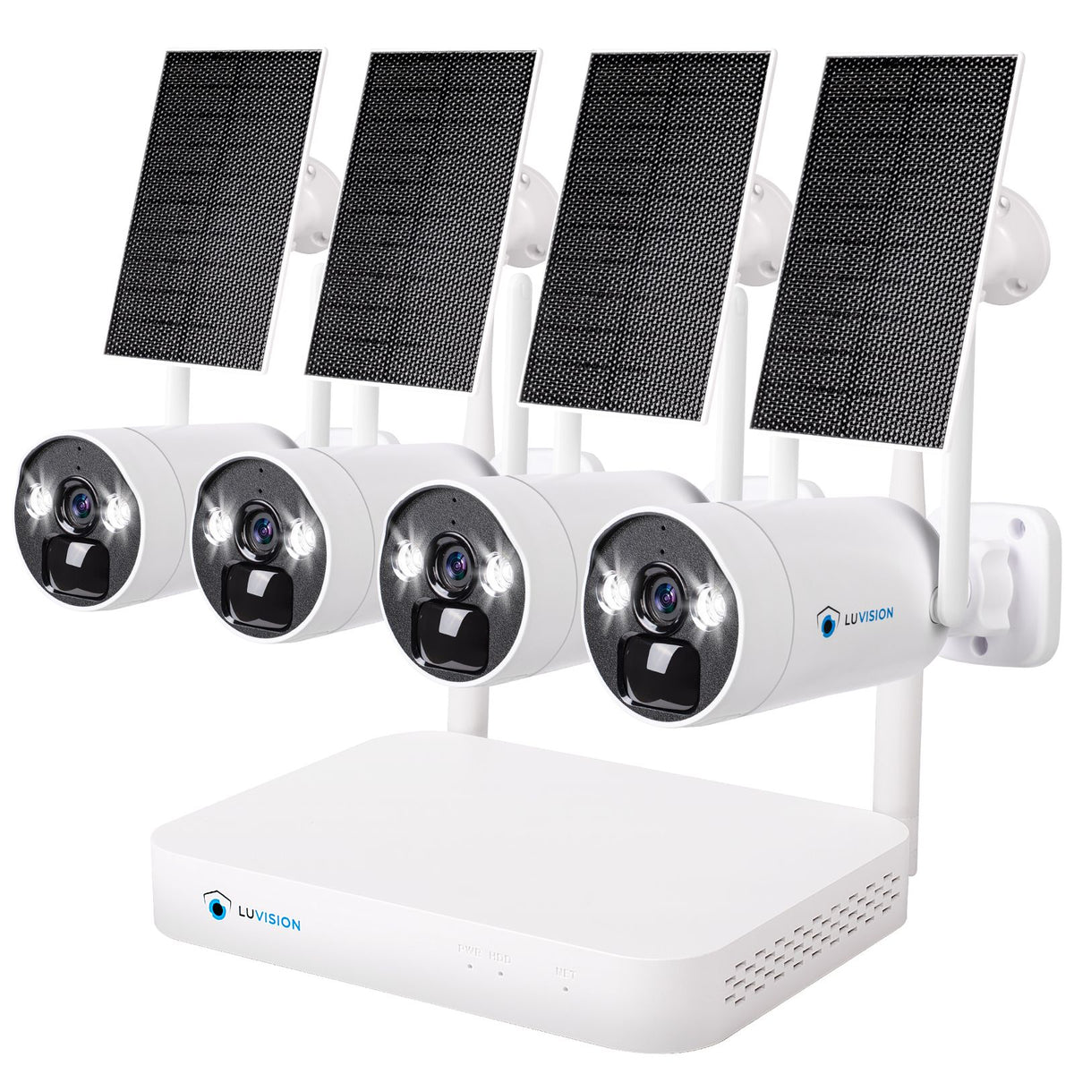 LUVISION Dual WLAN Solar Akku Überwachungssystem 10 Kanal NVR 4MP Überwachungskamera Set Mikrofon