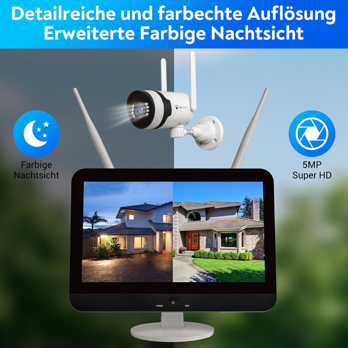 LUVISION Dual WLAN PTZ Surveillance System with Monitor 5MP, Microphone, Siren, Night Vision, AI Motion Tracking