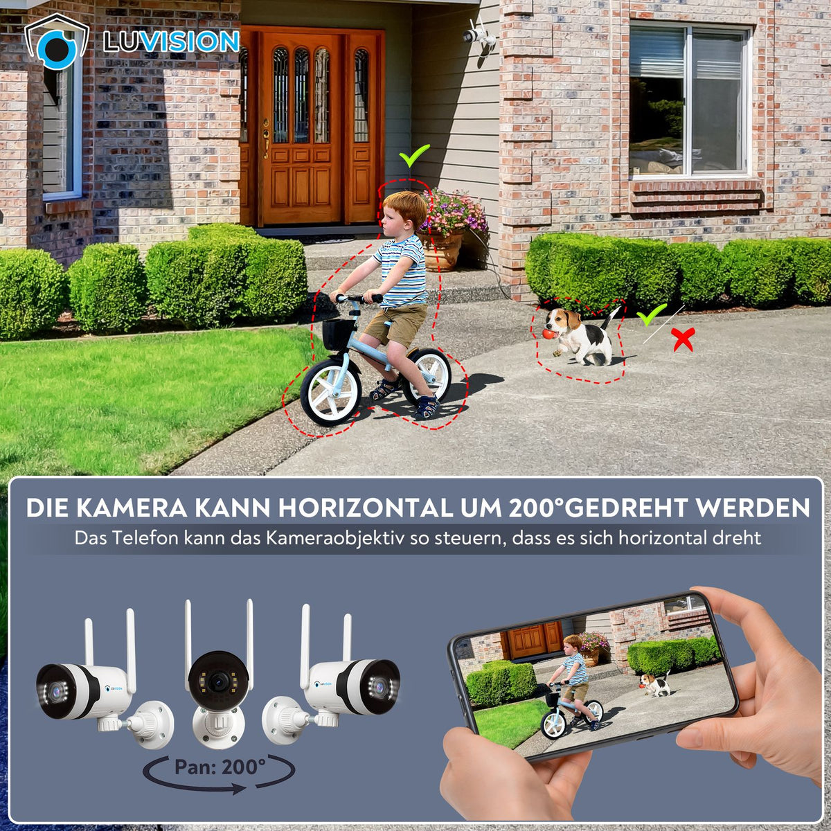 LUVISION Dual WLAN PTZ Surveillance System with Monitor 5MP, Microphone, Siren, Night Vision, AI Motion Tracking