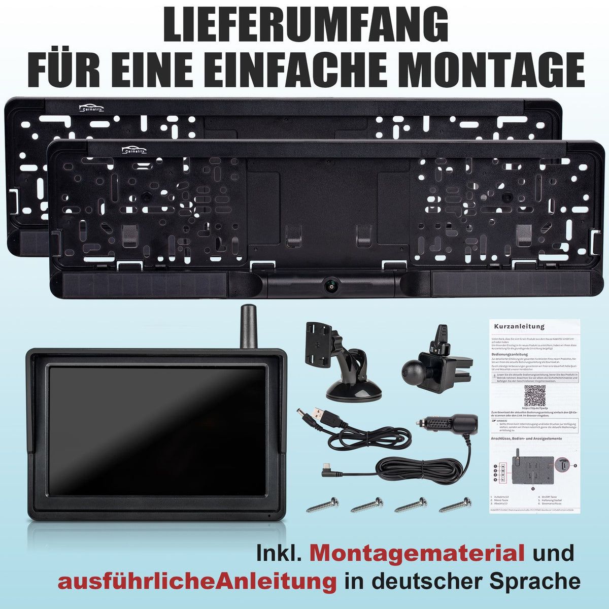 CARMATRIX DUO HD Solar Funk Rückfahrsystem mit 5" Monitor für Front und Heck (Versandrückläufer)