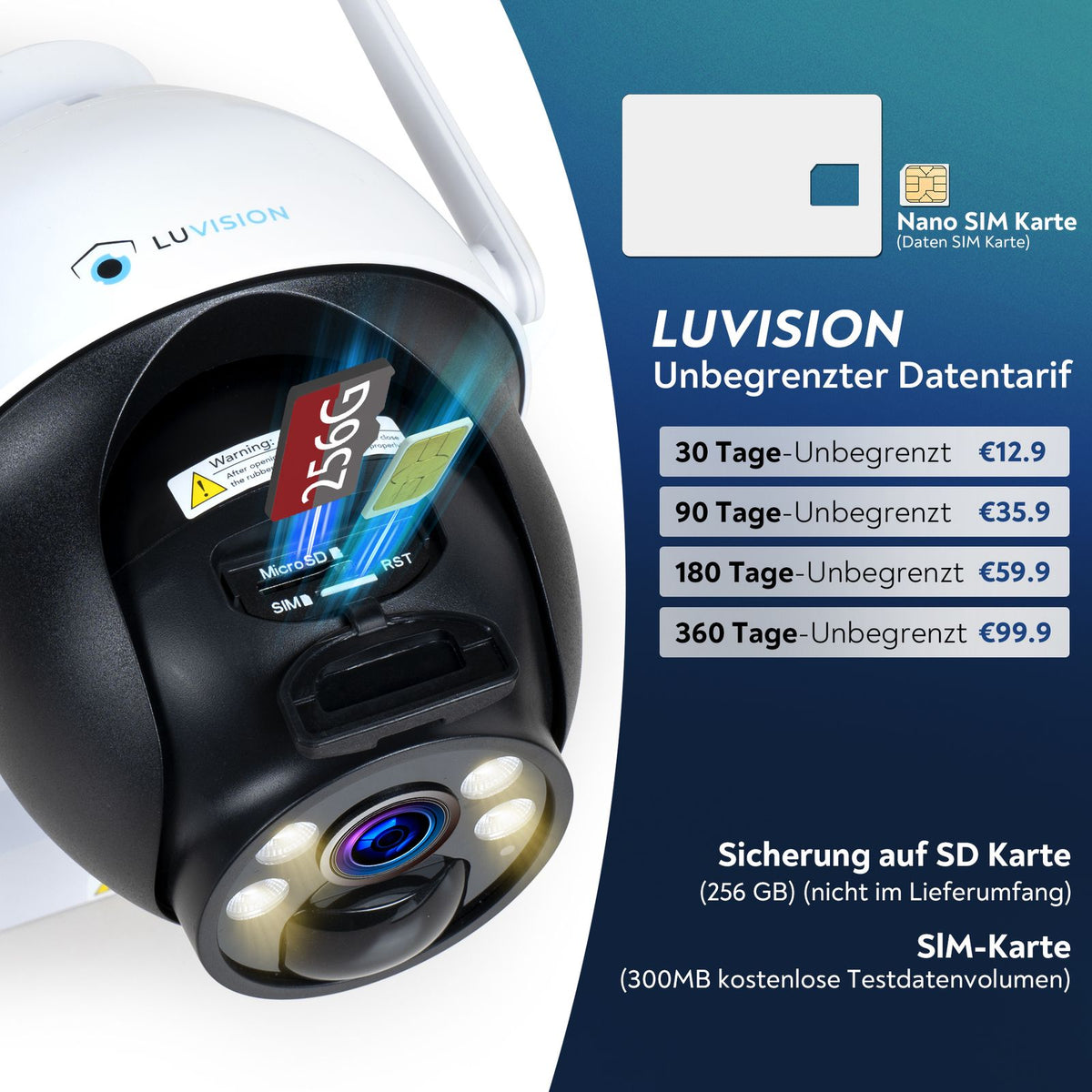 LUVISION 4G / LTE PTZ Solar Überwachungskamera 4MP mit SIM Karte KI Bewegungsverfolgung