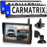 CARMATRIX Solar Reversing System HD Rear View Camera in License Plate with Parking Sensors for Front and Rear