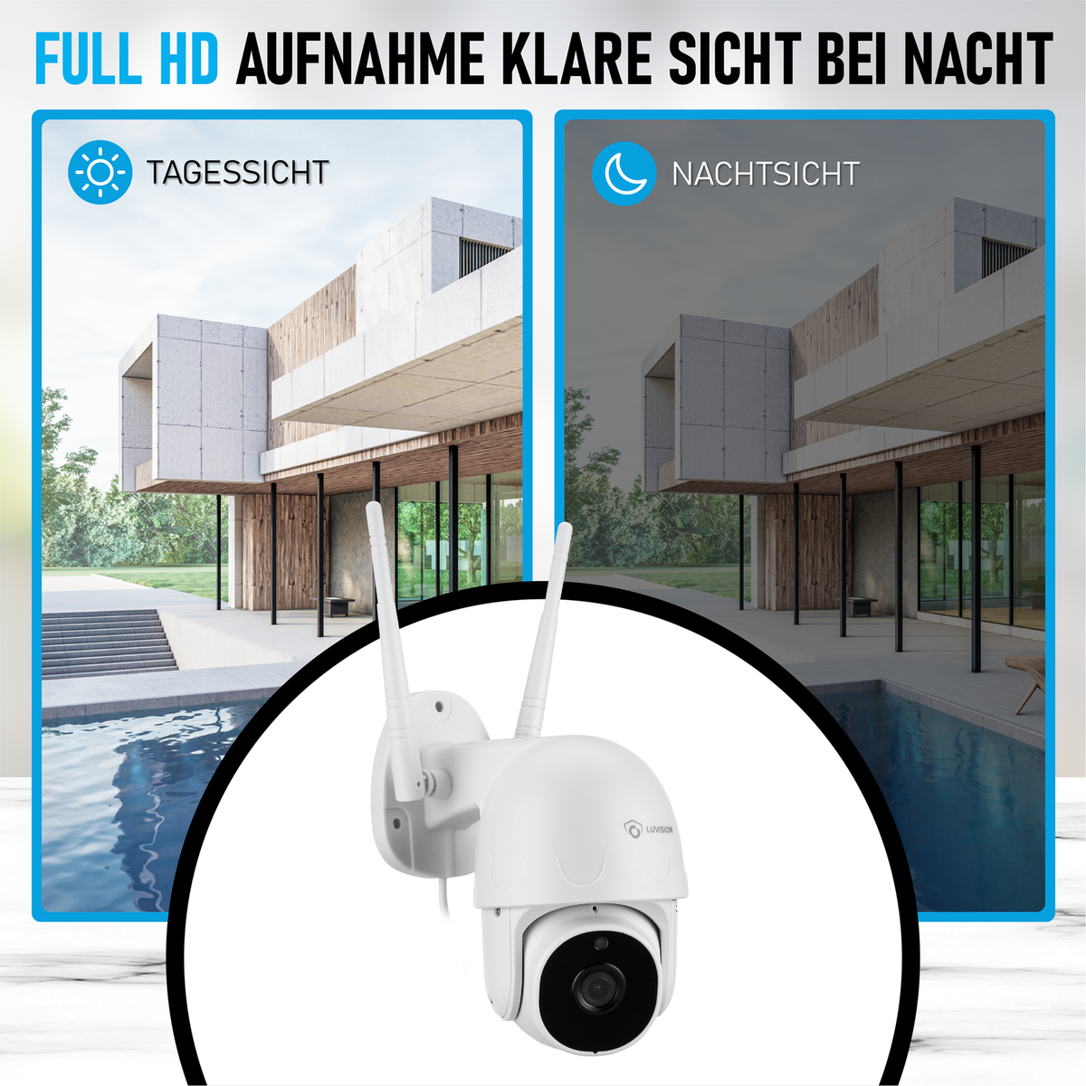 LUVISION WLAN Auto Tracking PTZ Rotatable Security Camera Zoom with Automatic Motion Tracking Tuya App Hidden Night Vision