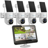 LUVISION Dual WiFi PTZ Surveillance System with LED Monitor, 4MP Solar PTZ Surveillance Camera, Microphone, Siren, Smart Night Vision